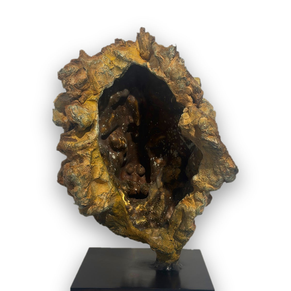 Felis – Tête de lion en bronze, sculpture de Ronceval, vue de dos