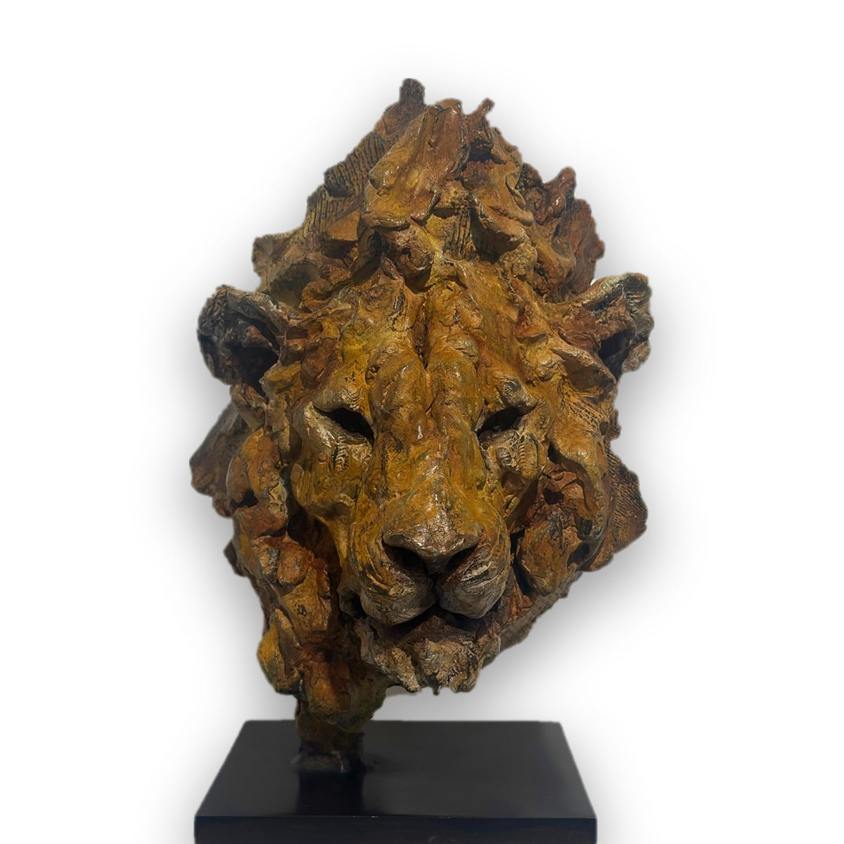 Felis – Tête de lion en bronze, sculpture de Ronceval, vue de face
