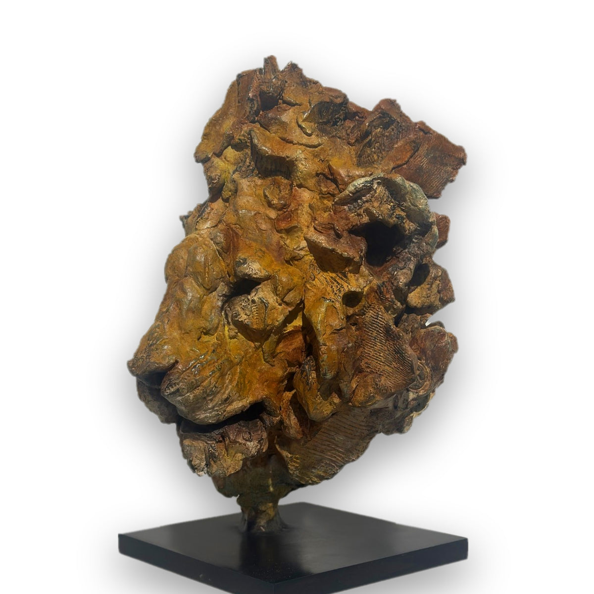 Felis – Tête de lion en bronze, sculpture de Ronceval, vue de trois-quarts