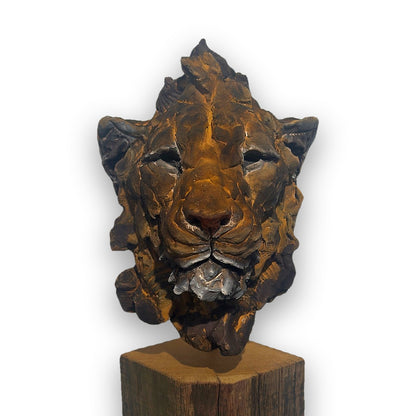 L'Adolescence – Tête de lion en céramique, sculpture de Ronceval, vue de face