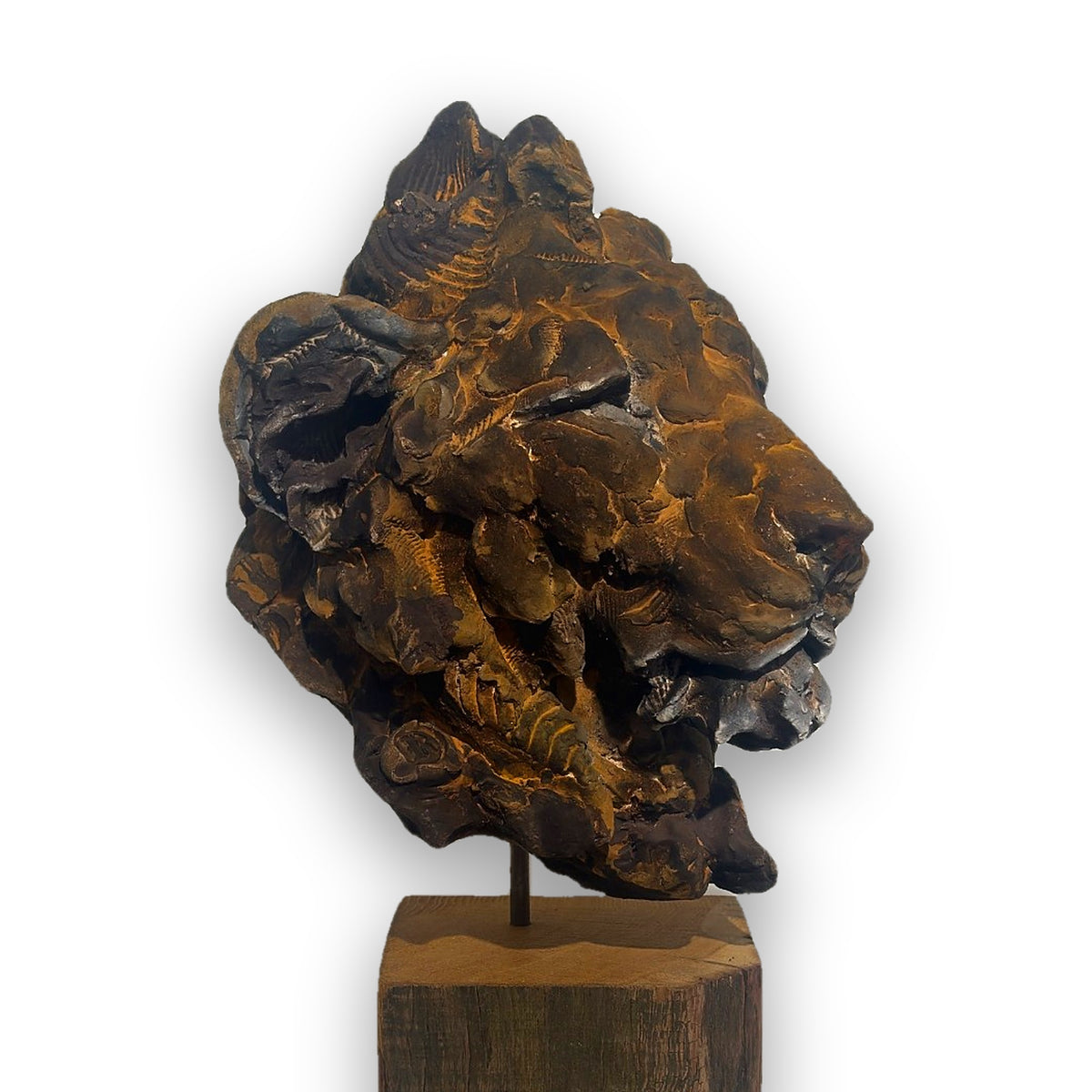 L'Adolescence – Tête de lion en céramique, sculpture de Ronceval, vue de profil droit